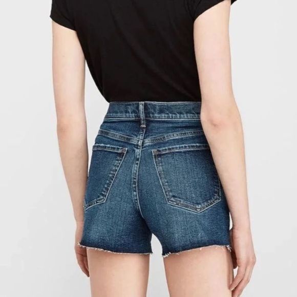 High Waisted Dark Wash Raw Hem Jean Shorts express - Picture 1 of 3
